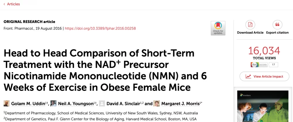 NMN实验|补充NMN可显著改善与肥胖相关的疾病,其效果与运动类似论文